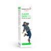 Eine weiße Packung Kingnature Clear Skin Gel zeigt eine tanzende Person in Freizeitkleidung. Die Verpackung ziert die Aufschrift „Clear Skin Gel“, „Nie wieder Pickel!“ und „Natürlich!“. Das Swiss Made-Logo steht für vertrauenswürdige Qualität.