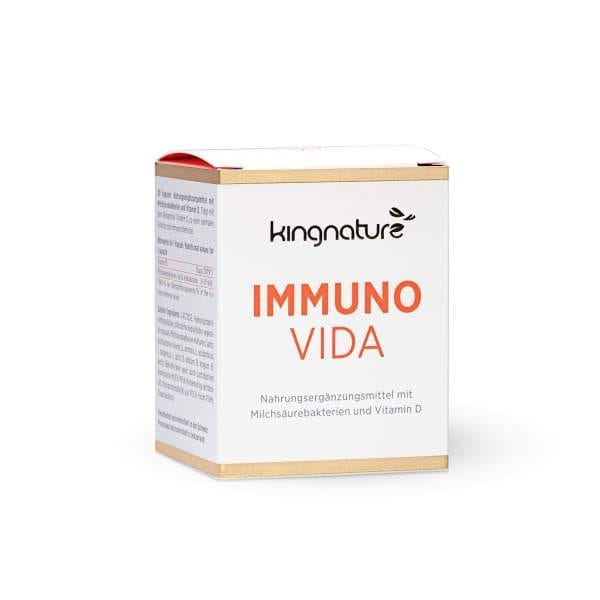 kingnature - Immuno Vida Immuno Vida, Immuno, kingnature, Nahrungsergänzungsmittel, Milchsäurebakterien, Vitamin D, Immunsystem, 20Kapseln, Immunsystem stärken, Colostrum, 100% natürlich, Swiss made, Gentechfrei, 7 verschiedene Stämme, Milchsäure-Bakterienkulturen, Bakterien, 200 Millionen Bakterien, Kapsel, Lacto-Vegetarier, Vegetarier, Lactose, vermentierte Milch, Vegi-Kapselhüllen, Schweizer Produkt, hochwertige Rohstoffe, schonend verarbeitet, Top Qualität, Magensaft-resistente Kapsel, Schweizer Produkt, schonend verarbeitet, hochwertige Rohstoffe